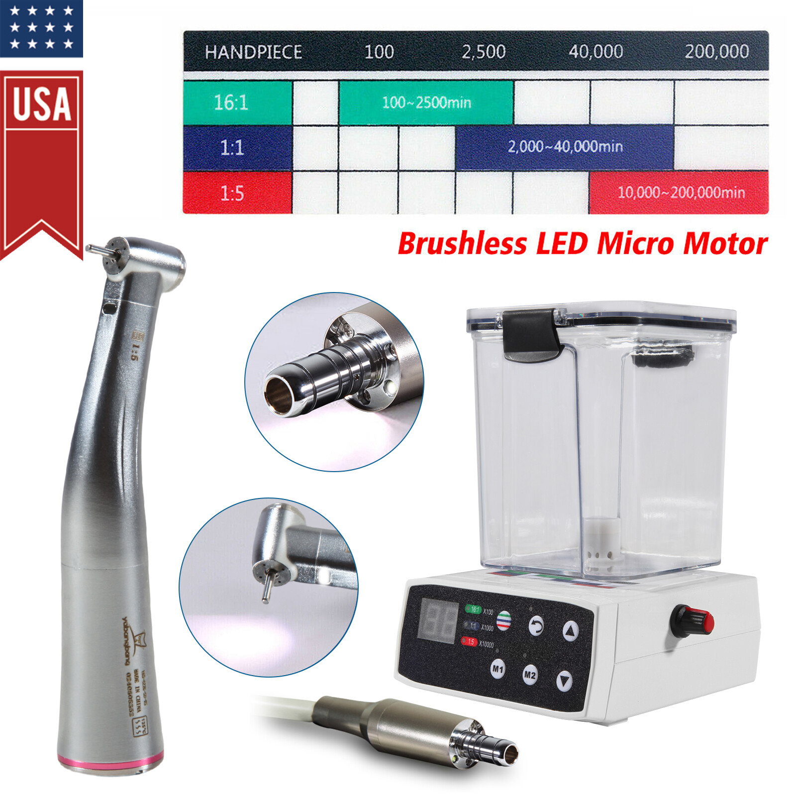 Dental Electric Motor 1:5 High Speed Handpiece Contra Angle