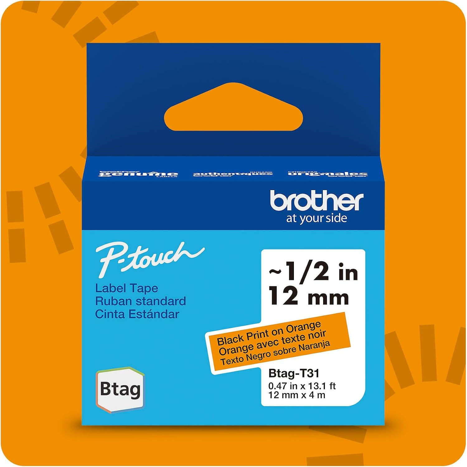 Black on Orange Label Tape ~1/2In by 13.1Ft (12Mm X 4M) Works Only with PT-N10 P