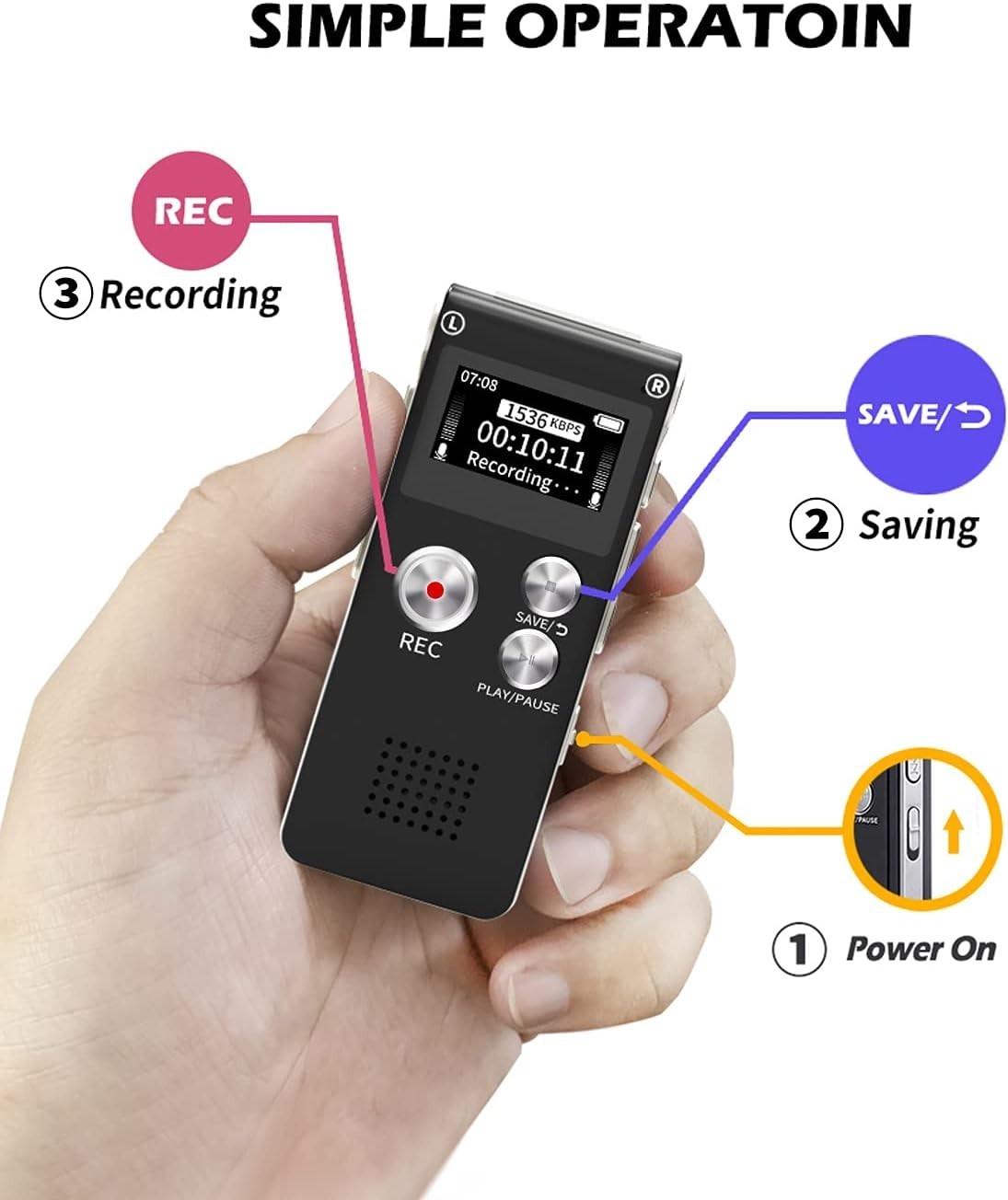 USB Rechargeable Voice Recorder 16GB – Noise-Cancellation for Optimal Clarity