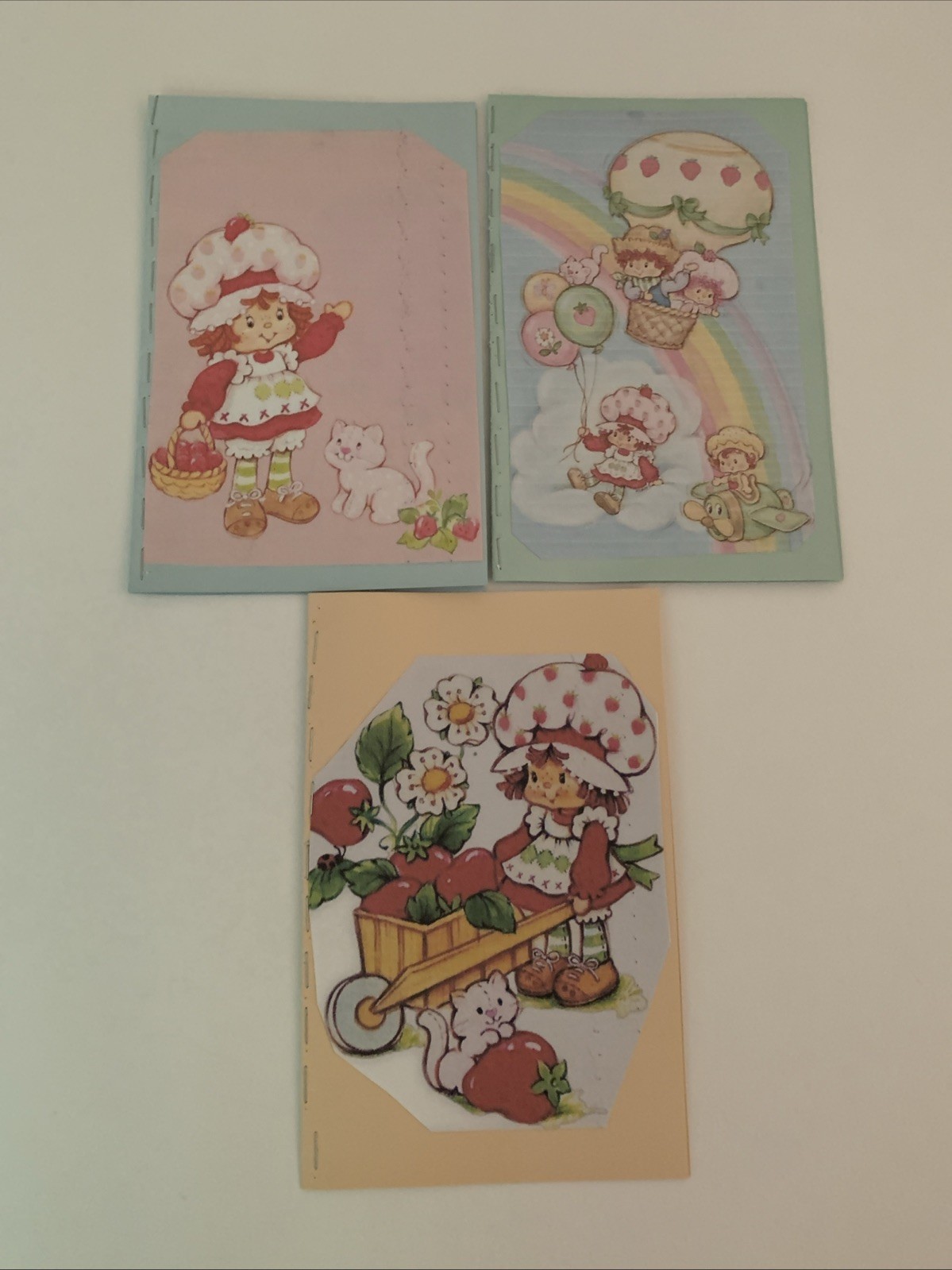 Handmade Upcycled 1980s Strawberry Shortcake Cute Pocket Notebook 3 Sets