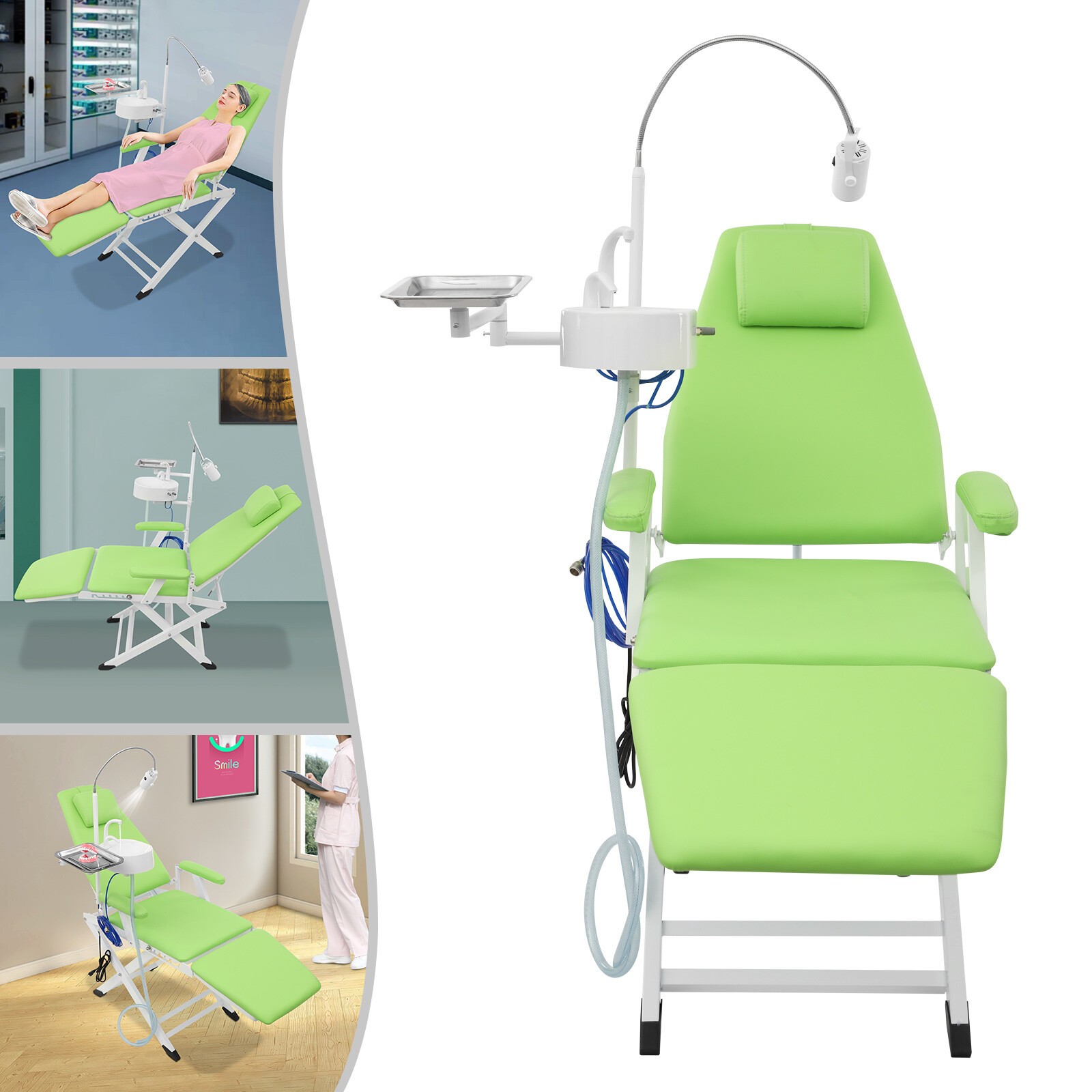 Portable Dental Chair Mobile Folding Chair Exam Chair w/LED Light Spittoon+Tray