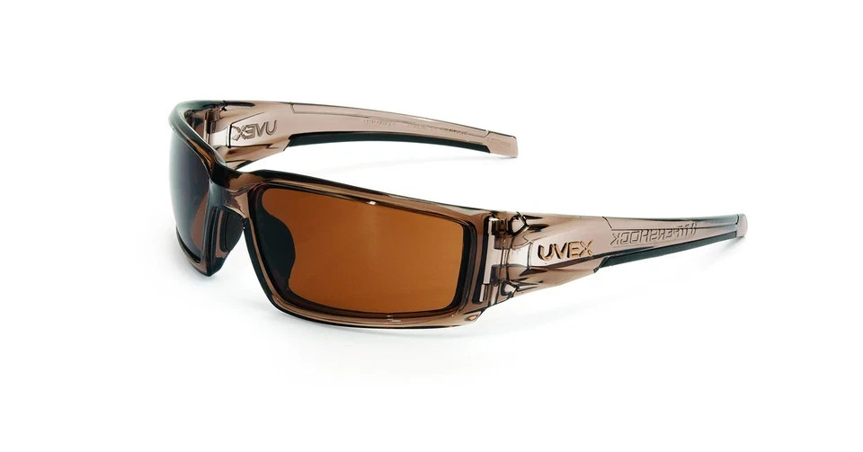 Uvex Hypershock Safety Glasses Hydroshield AF Coating Smoke Brown Frame Expresso