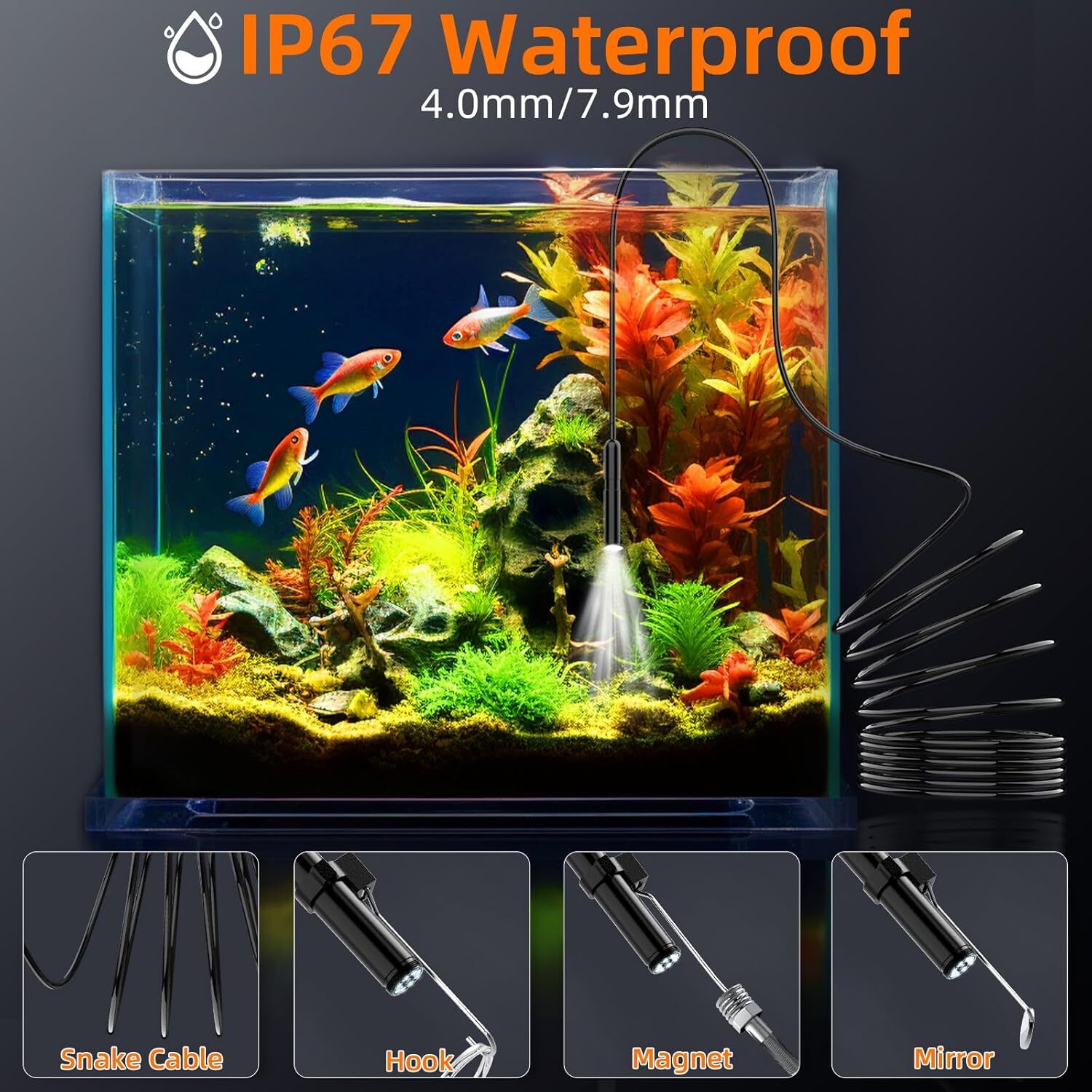 4.3″ HD Inspection Scope – IP67 Rated with 8 LEDs for Plumbing & HVAC Work