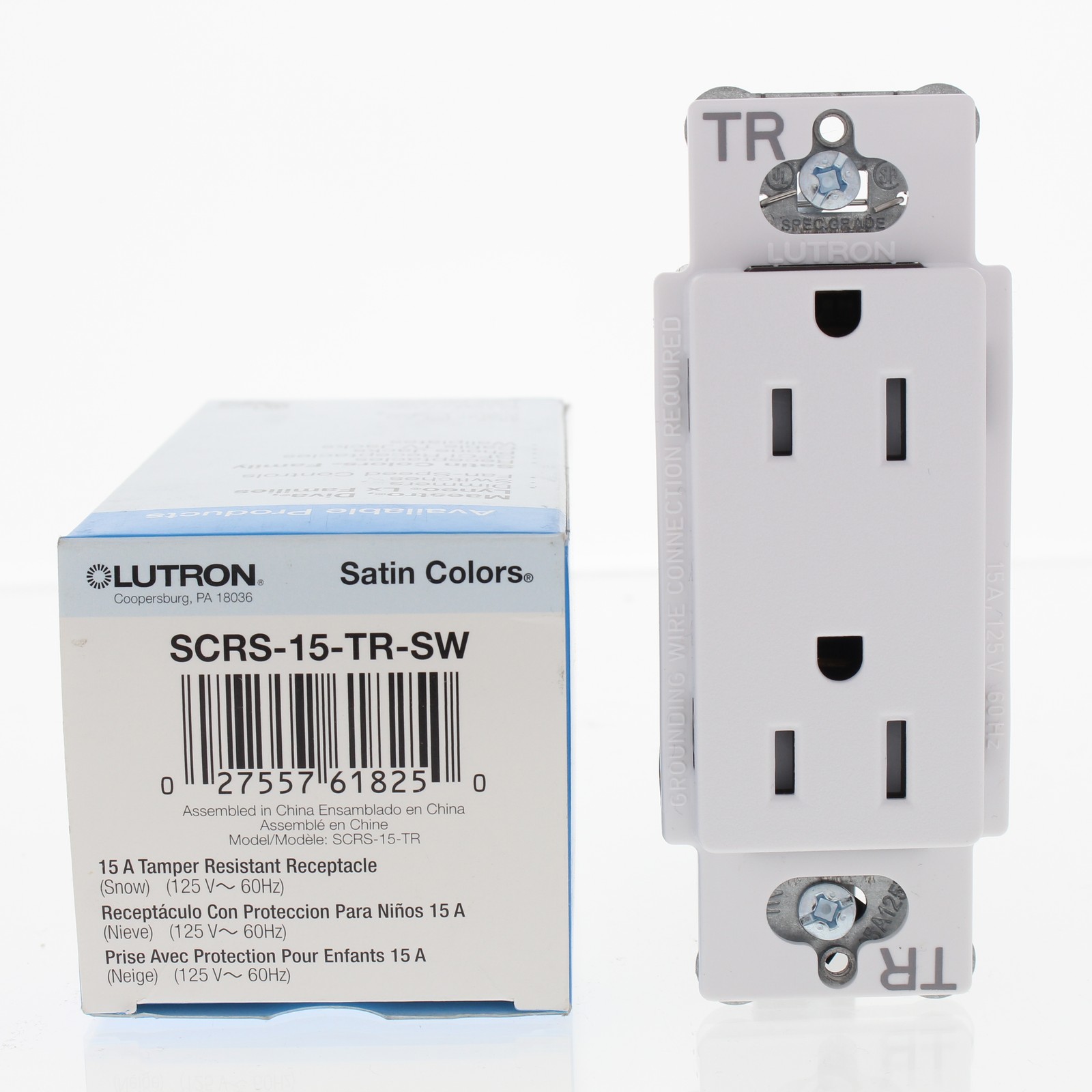 Lutron Snow Duplex Tamper Resistant Receptacle NEMA 5-15R 15A 120V SCRS-15-TR-SW