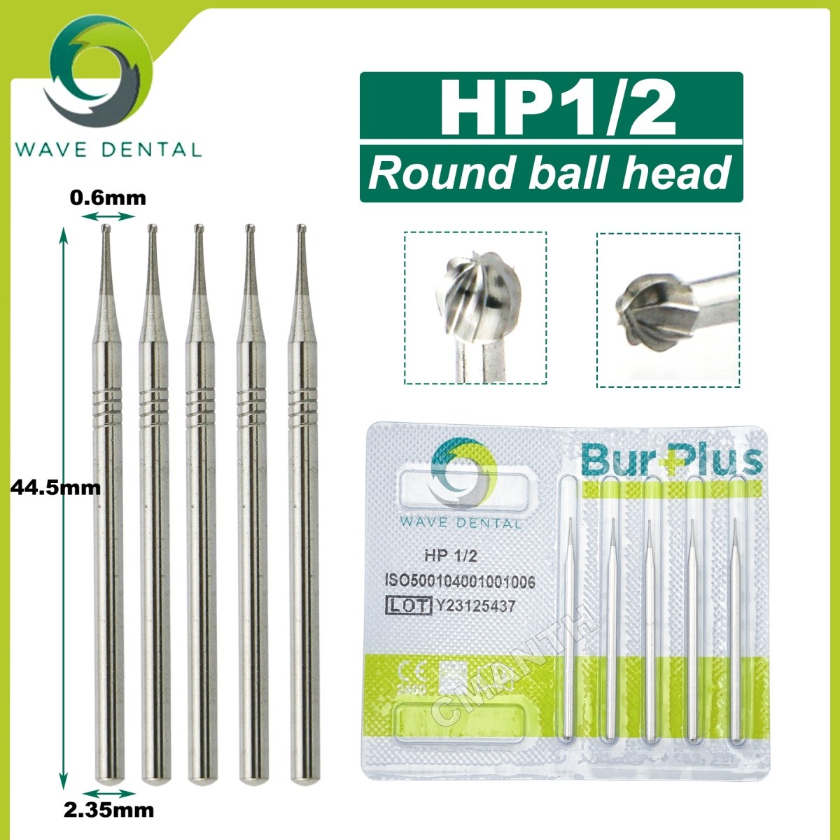 US WAVE Dental Burs Tungsten Carbide Burs HP 2.35mm Straight Low Speed Burs 5Pcs