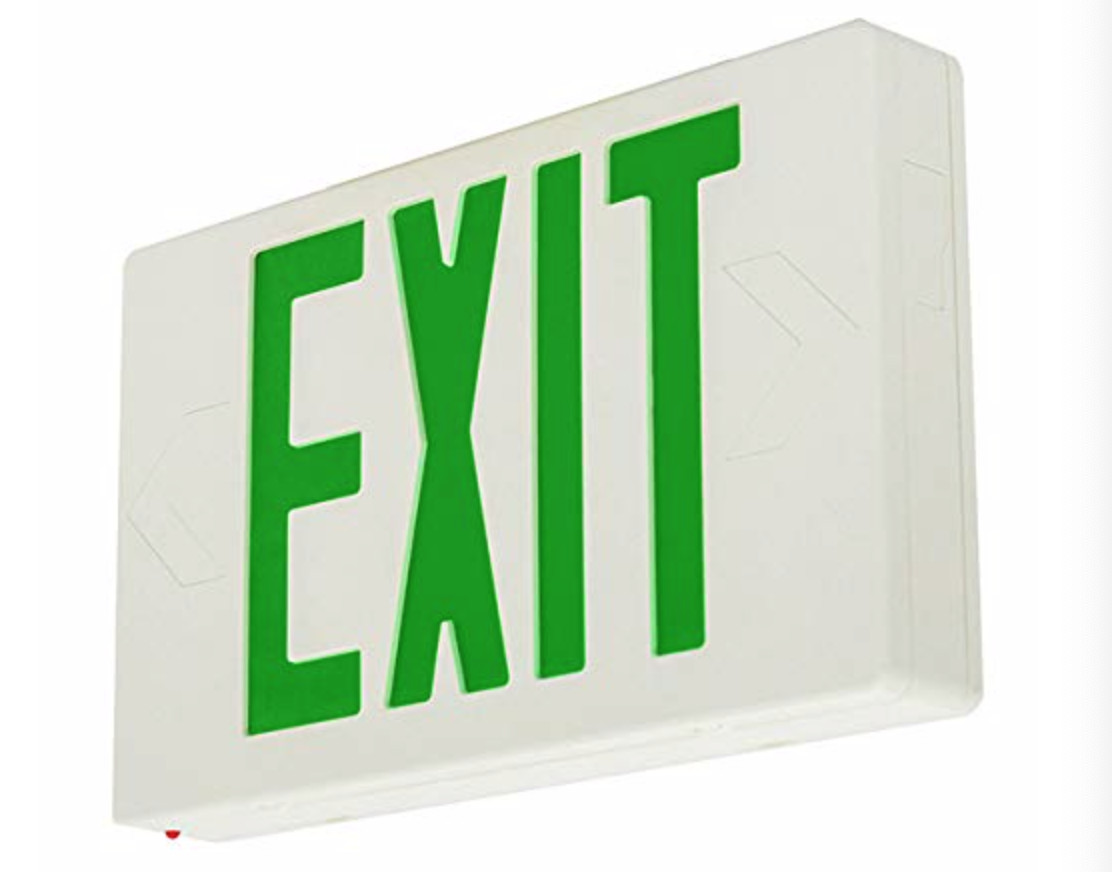 GREEN LED Emergency Exit Light Sign – Battery Backup UL924 Fire (GREEN SIGN)