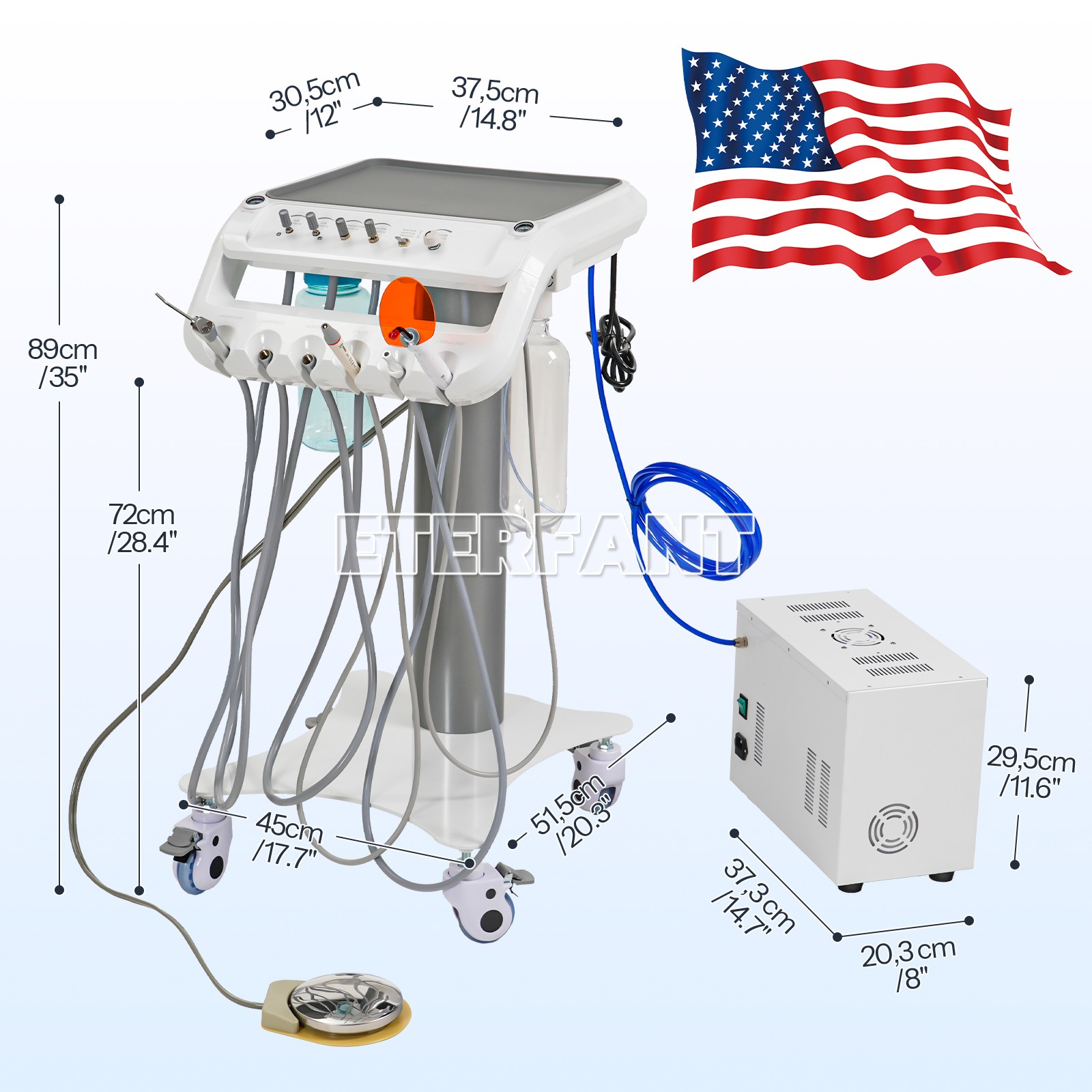 B050 Portable Mobile Dental Delivery Unit System 4 Holes+Air Compressor+Suction