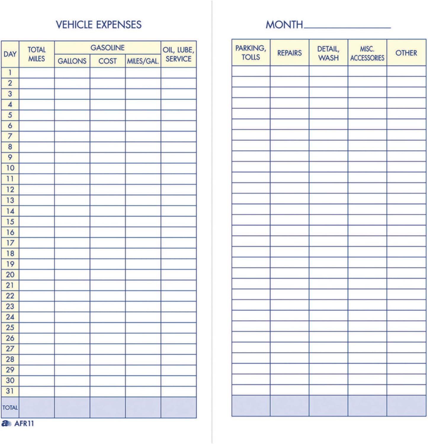 Adams Vehicle Expense Journal, , 3.25 x 6.25 Inches, White (AFR11)