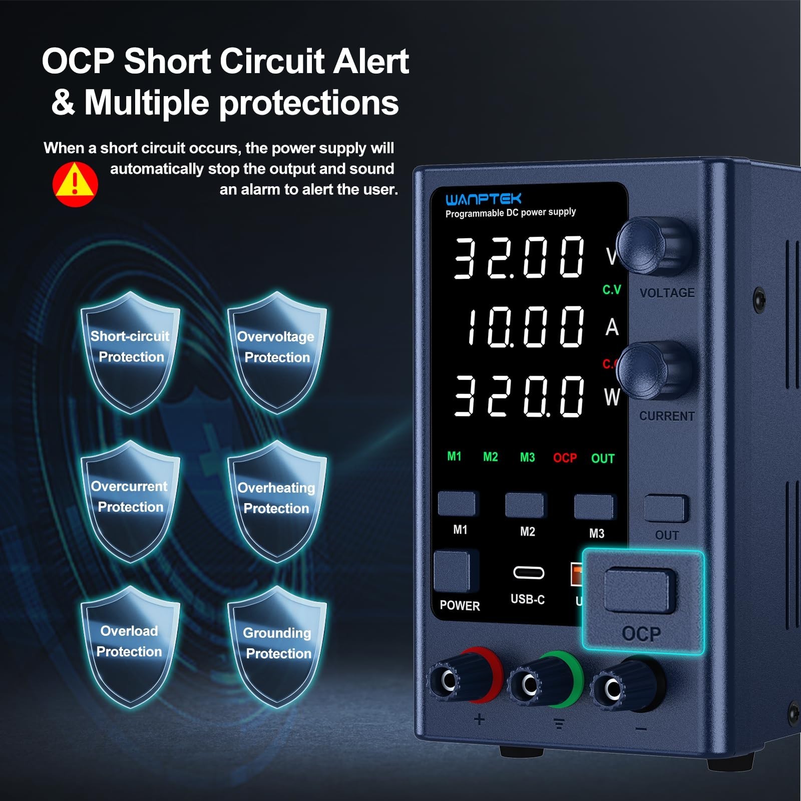 Adjustable DC Power Supply 0-32V 0-10A, Bench Power Supply with USB Fast Charge,