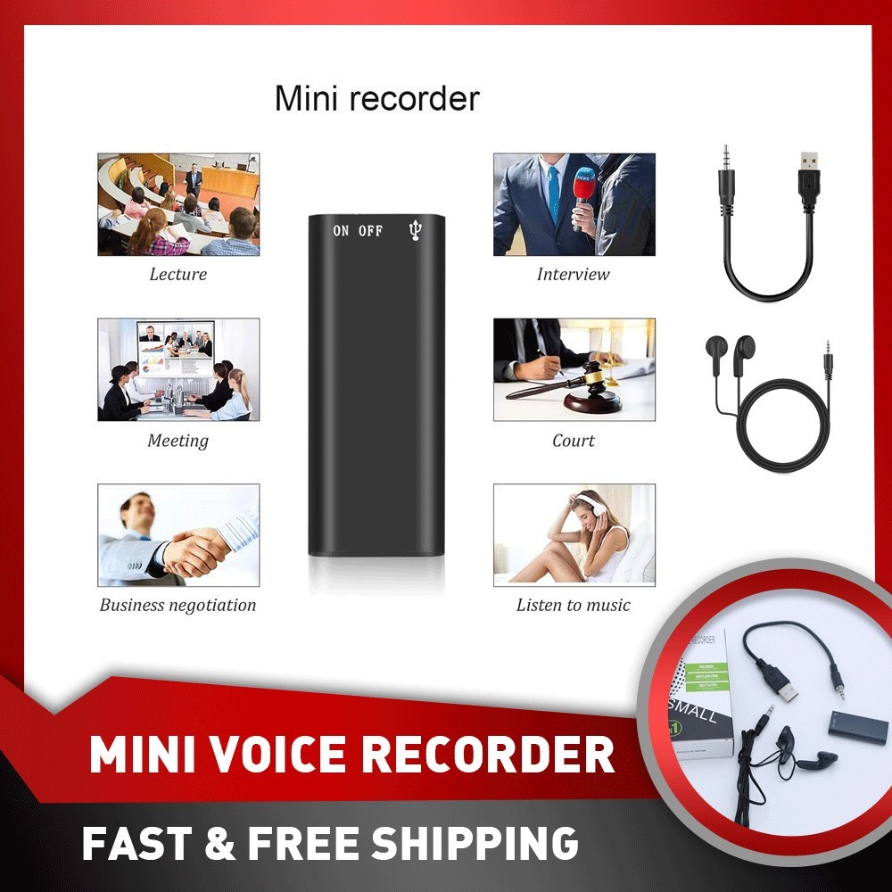 Mini Hidden Spy Audio Recorder Listening Office Device 16GB Voice Activated