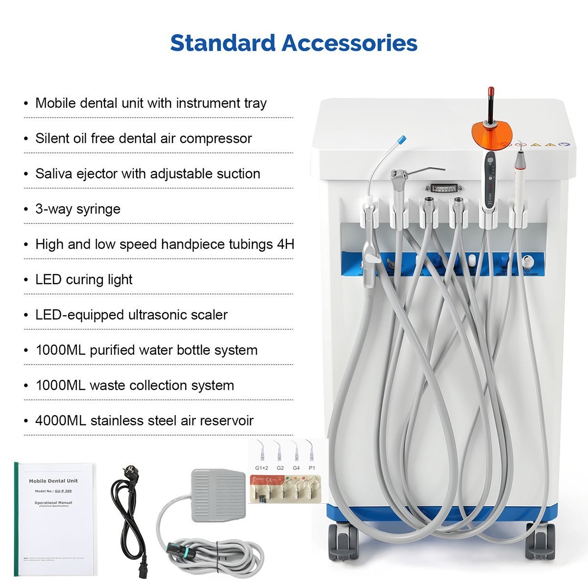 FDA Dental Portable Delivery Unit Syringe Suction Turbine w 4H Air Compressor