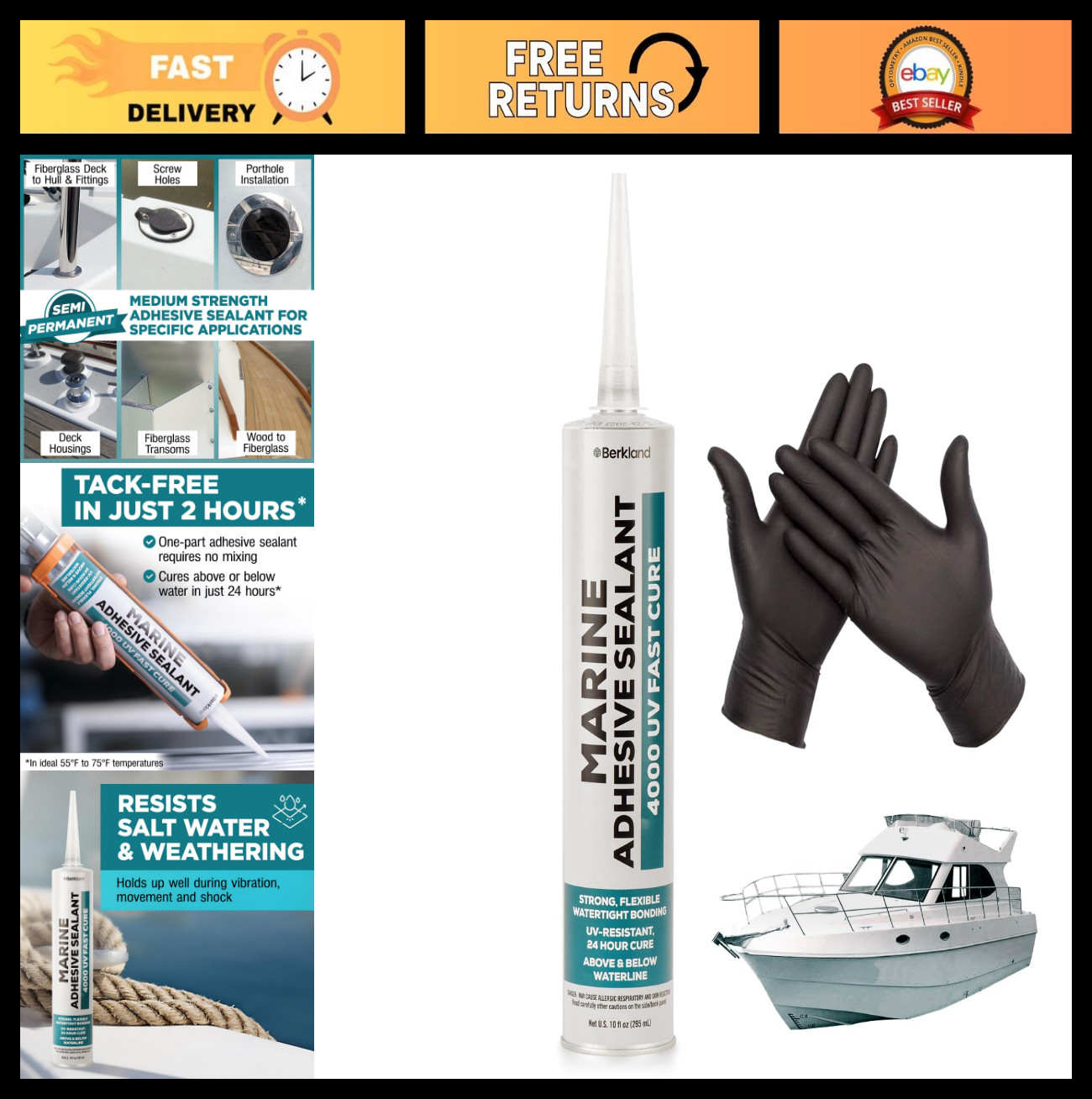 Marine Adhesive Sealant 4000 UV, 10 oz – Watertight Caulk for Boats & Decks, UV