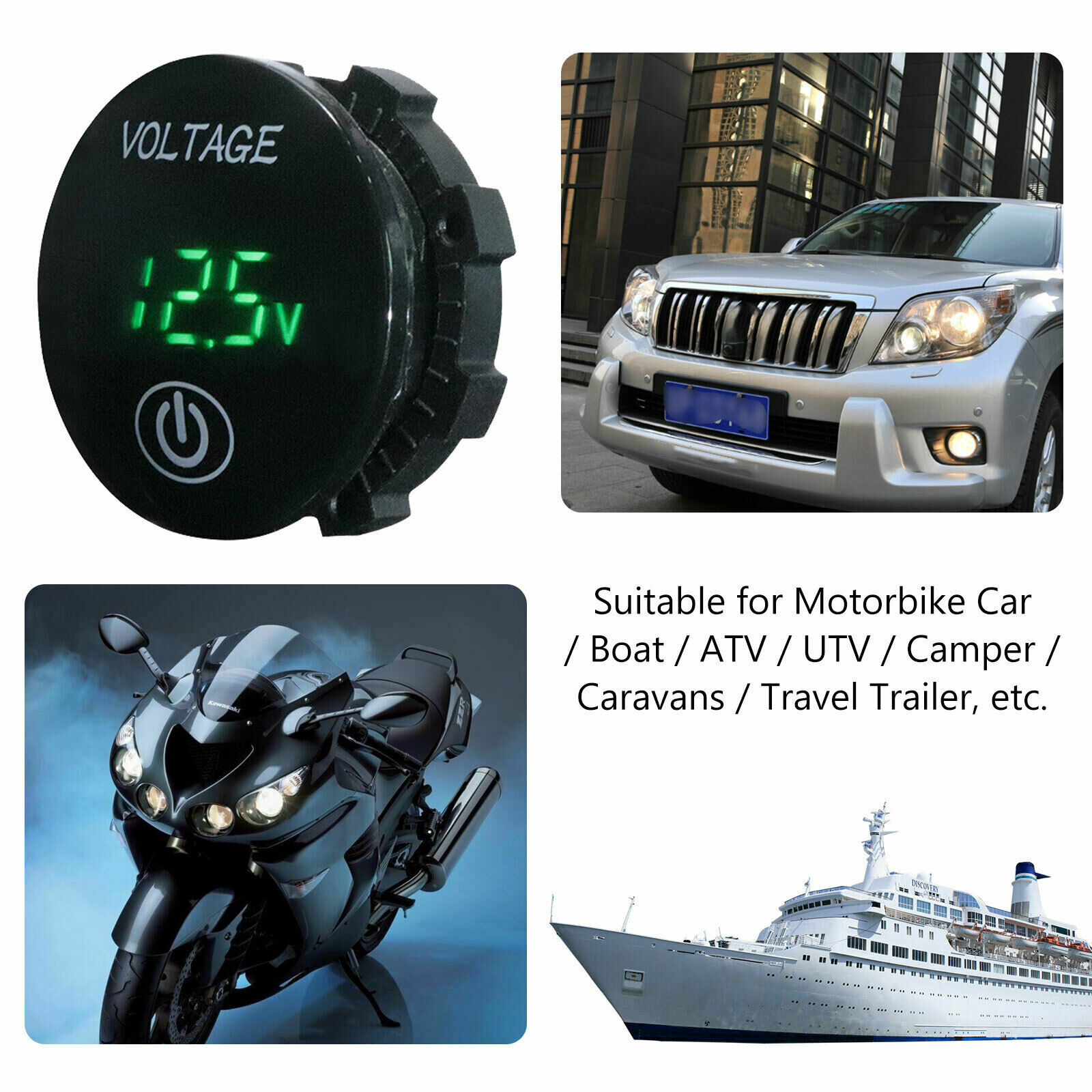 12V-24V Car Marine Motorcycle Touch LED Digital Voltmeter Voltage Meter Battery