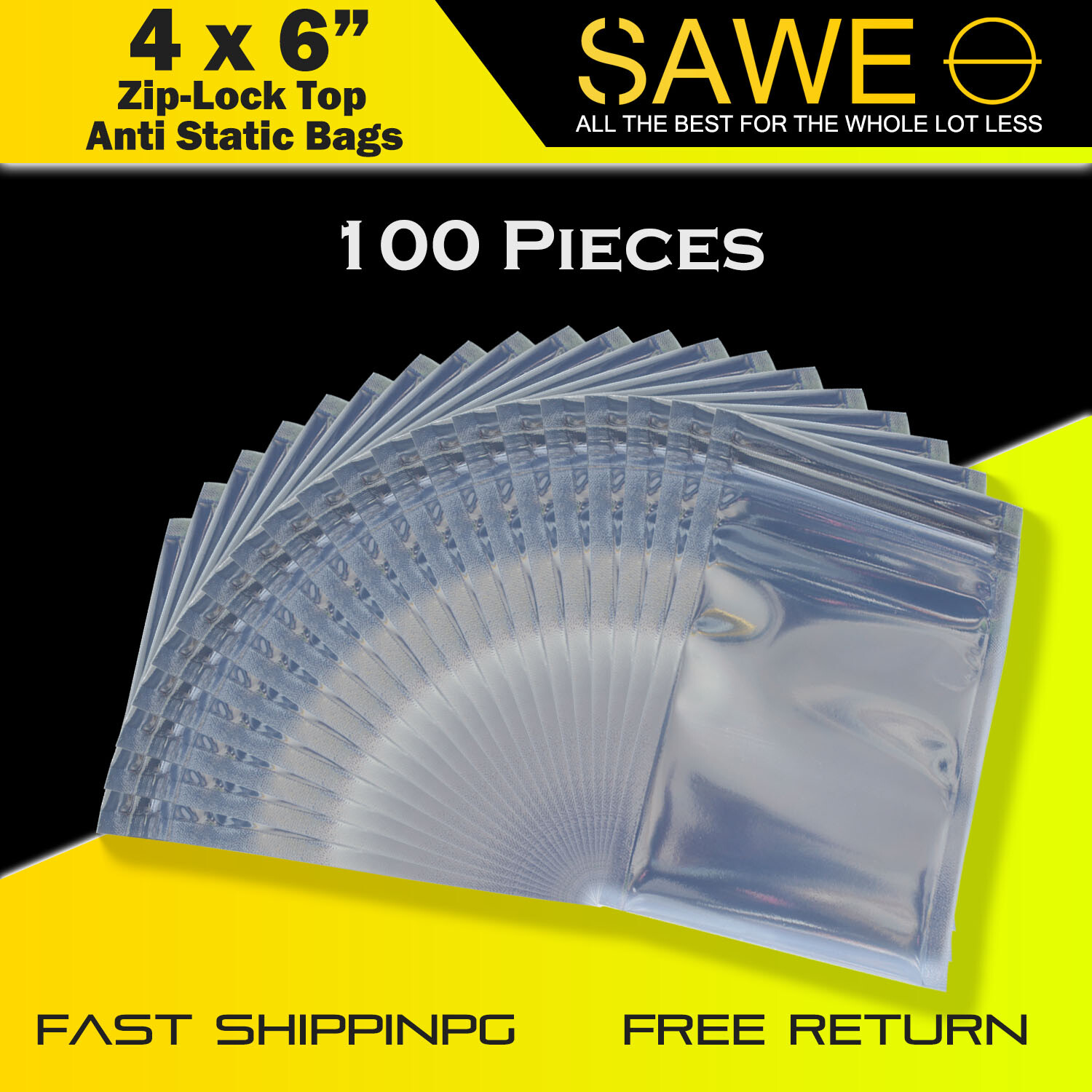 100 x Anti Static Shielding ESD Bag 4″ x 6″ Zip Lock Reclosable 10x15CM