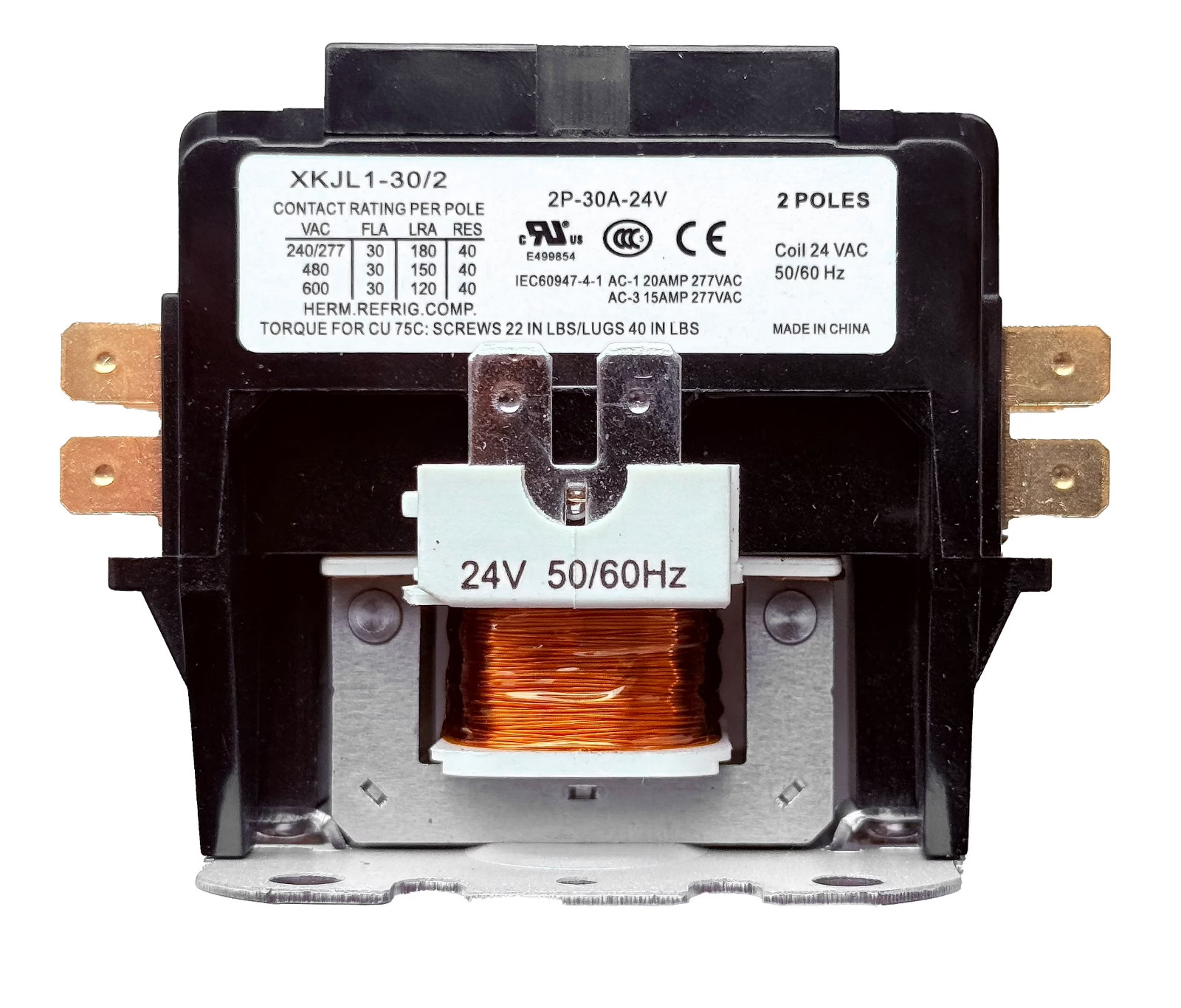 CORALVOLT 2-Pole 30A Definite Purpose HVAC Contactor 24V Coil