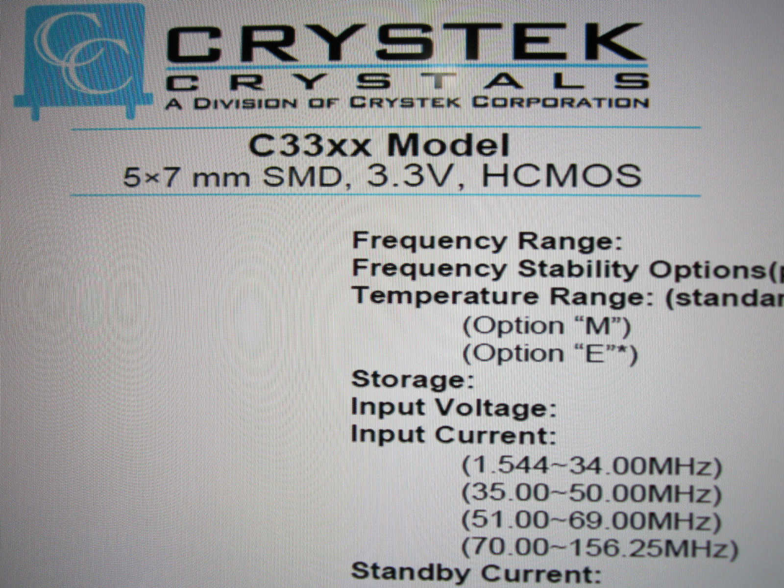 25MHz, 25.000MHz, 3.3V, HCMOS 5×7mm SMD Crystek Crystal Oscillator NOS 10pcs USA
