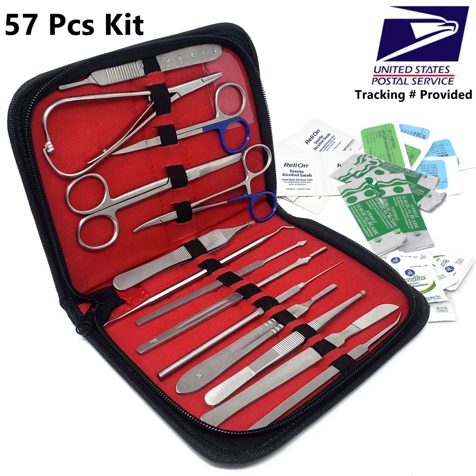 U.S. Military Surplus Medical Case Implements Forceps Hemostats Scissors Blades