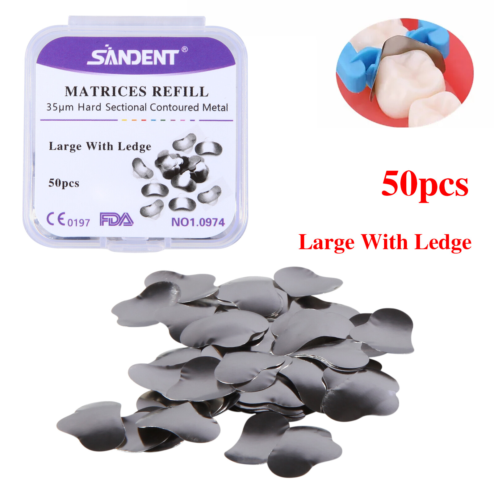 50Pcs Dental Matrices Bands Sectional Contoured Metal Matrix bands S/M/L