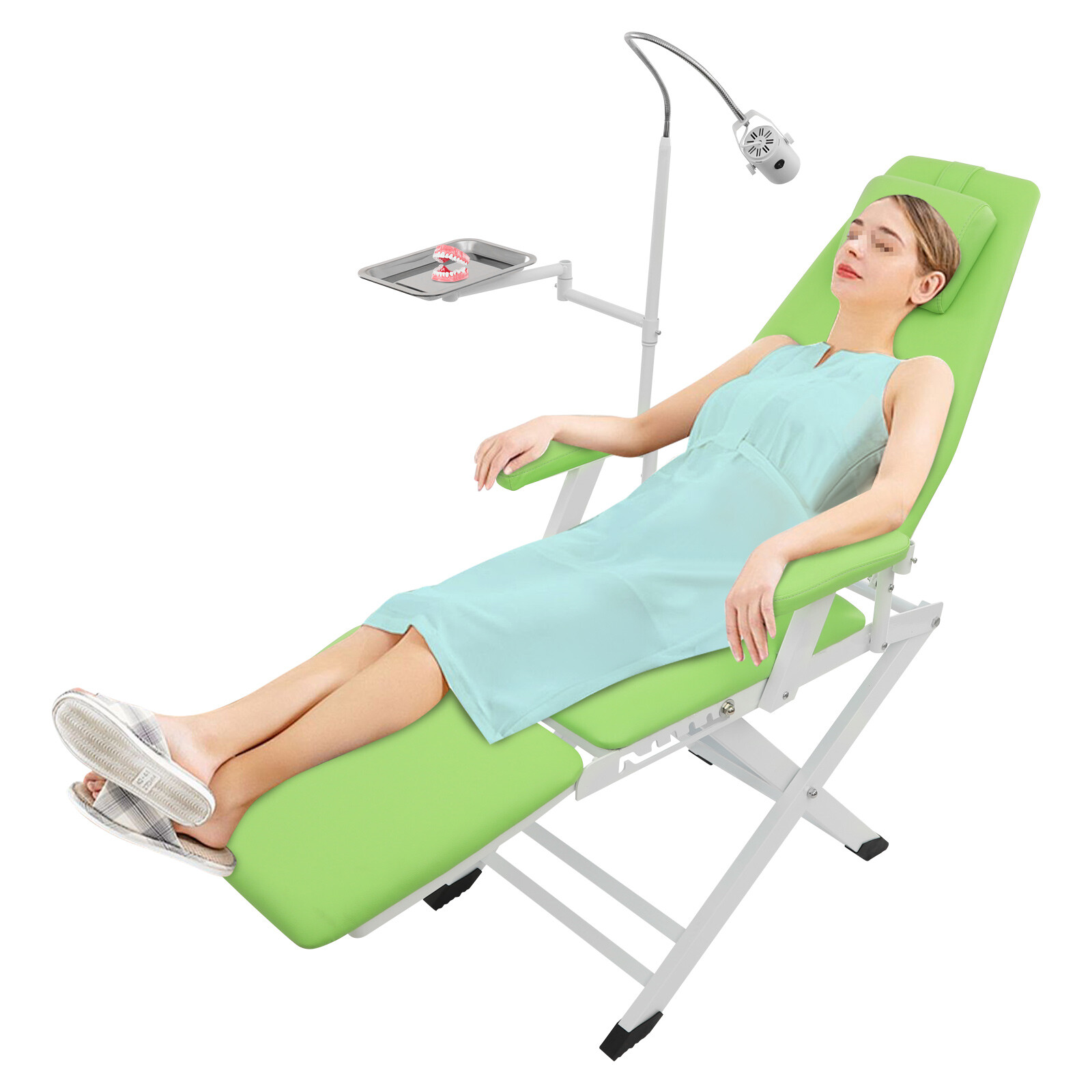 Portable Dental Chair Folding Mobile Chair Exam Chair Tilt with LED Light & Tray