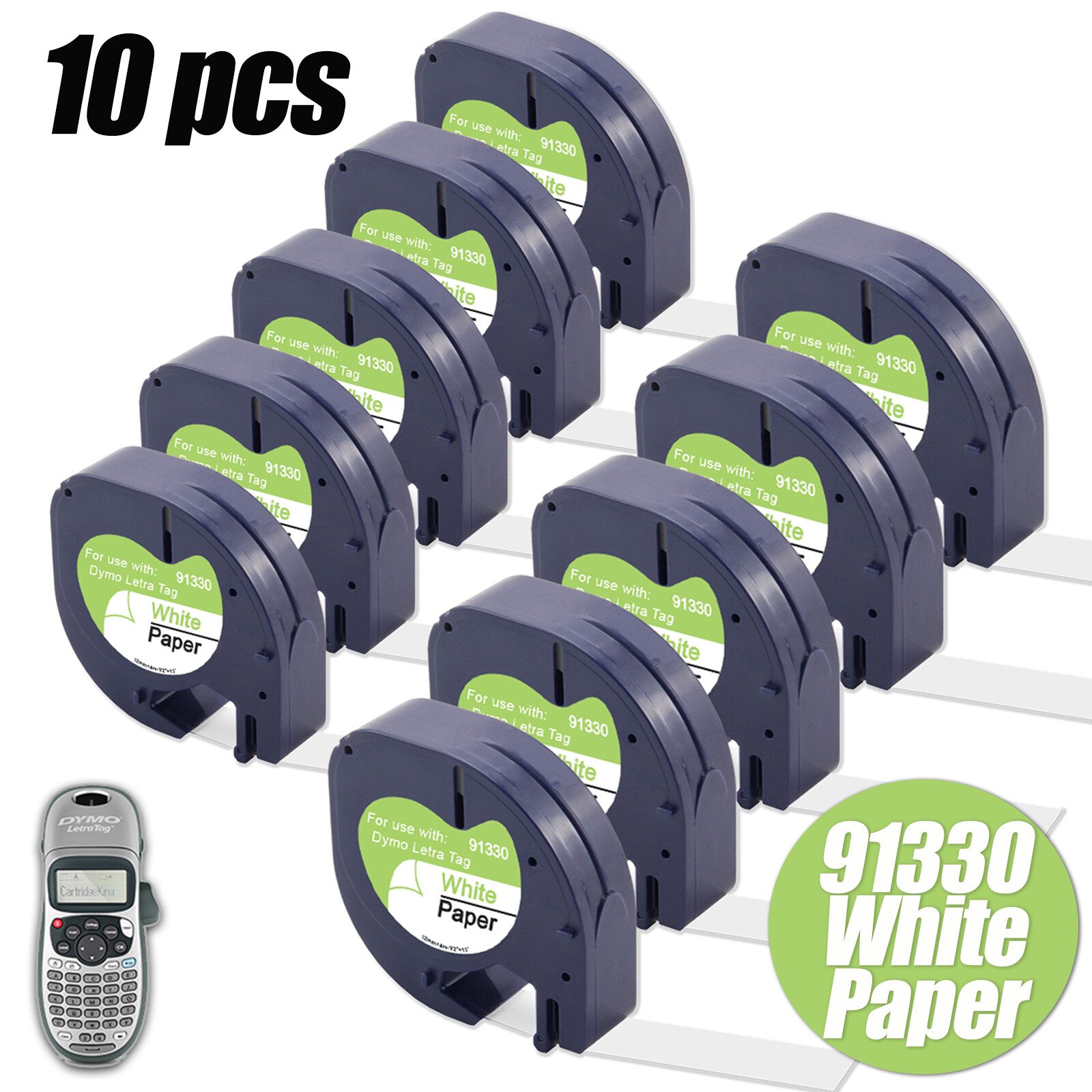10PK Dymo LetraTag Refill 91330 Paper White Label Tape 12mm 1/2» LT-100H XR XM
