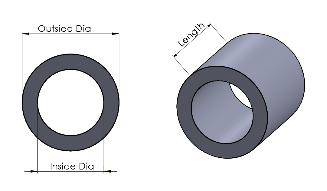 New Mild Steel Spacer Bushing 1/2″ OD x 1/4″ ID–Fits M6 or 1/4″ Bolts