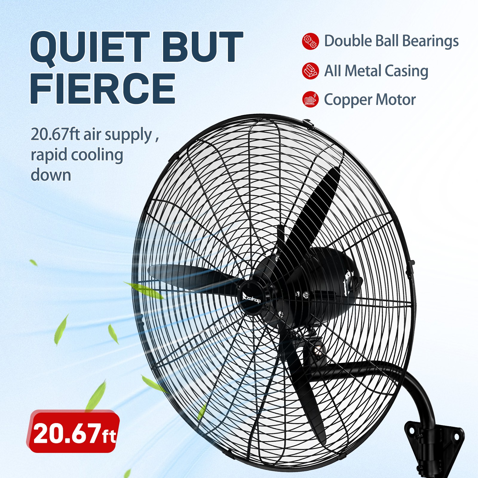 26″ Oscillating High Velocity Industrial Wall Mounted Heavy Duty Shop Fan, Black