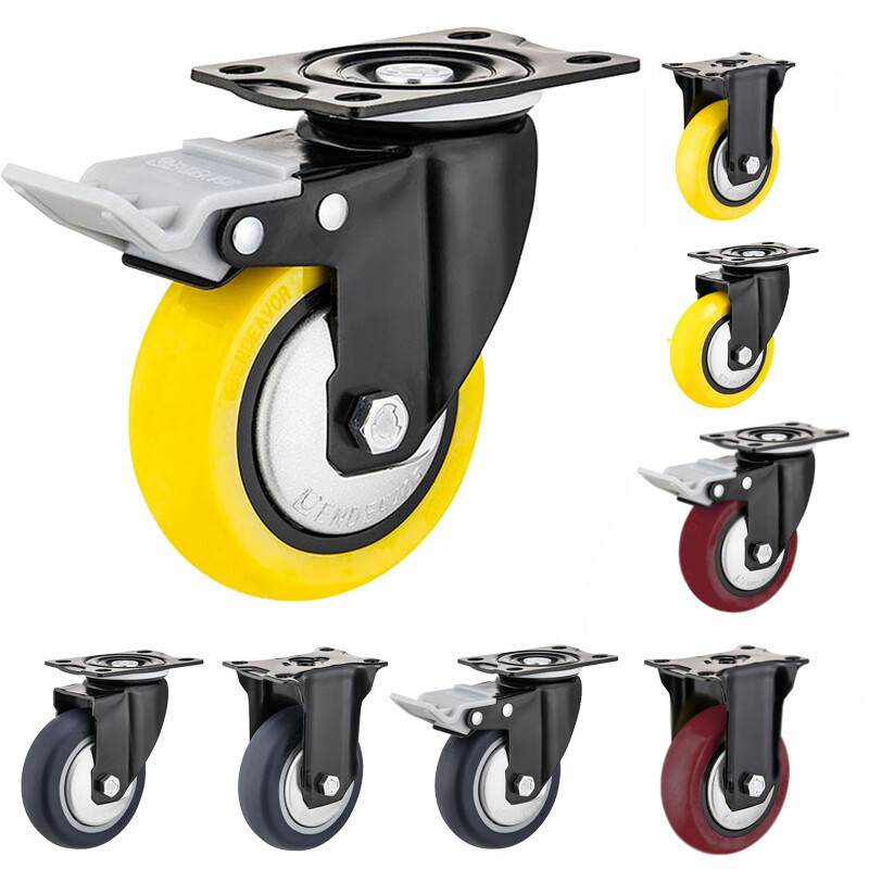2 / 4 Pack Heavy Duty Swivel Plate Caster Wheels 3″ 4″ 5″ Polyurethane Wheels US