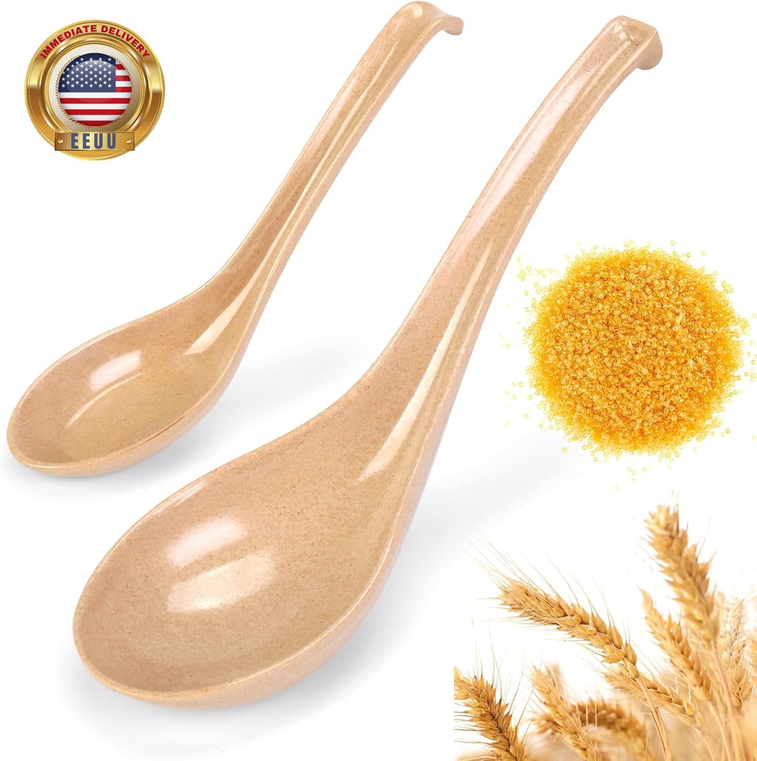 Wheat Straw and Resin Asian Soup Spoons, Eco-Friendly Biodegradable Chinese Kitc