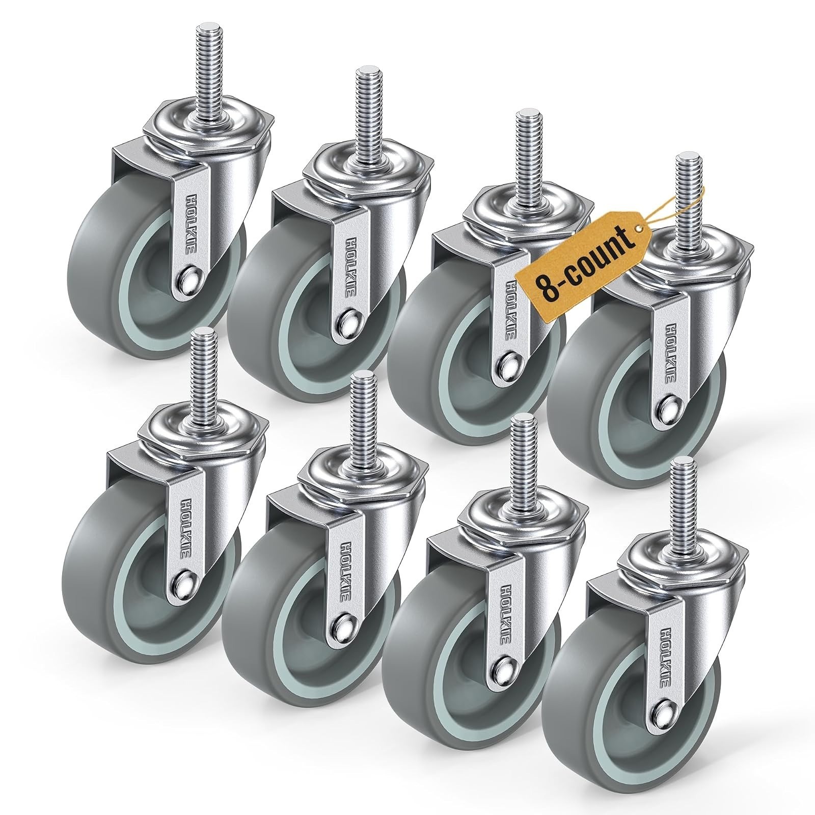 HOLKIE 3″ Caster Wheels Set of 4 Heavy Duty Stem Casters Grey