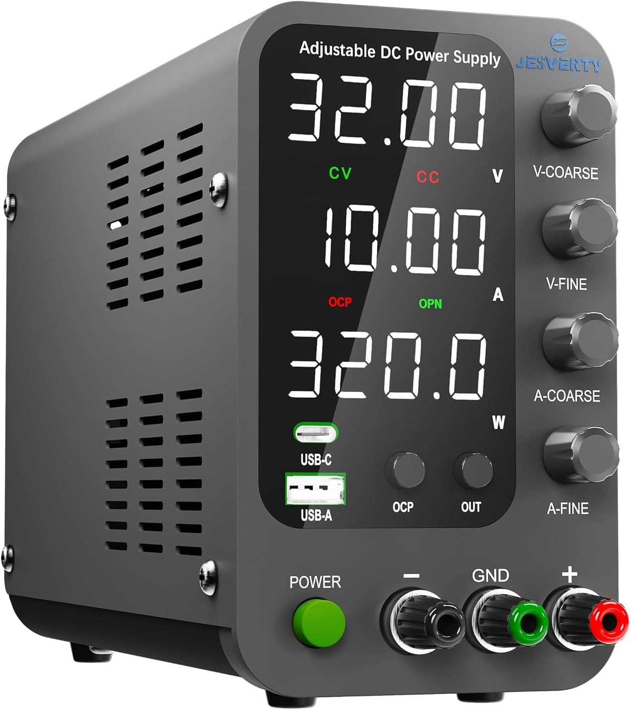 DC Power Supply Variable, 0-32V 0-10A Switching Bench Power Supply with 20W USB