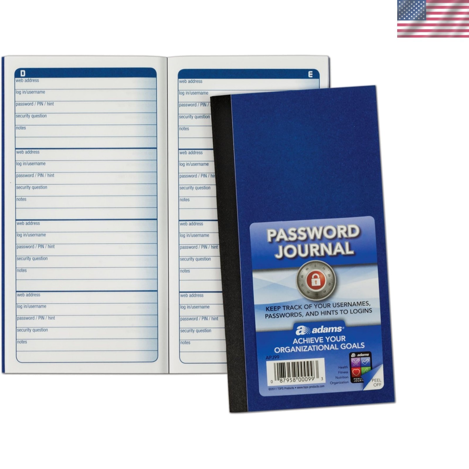 Password Journal, 1 Count, 6.25 x 3.25 Inches, Blue, Alphabetically Organized…