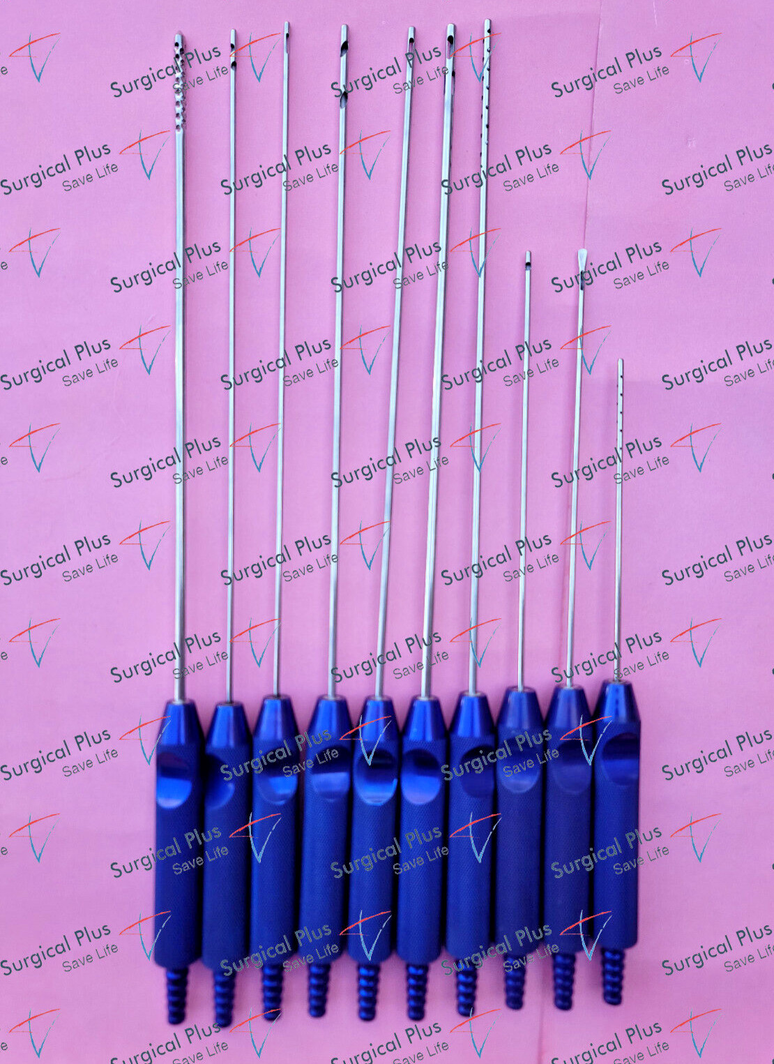 Liposuction Fixed Handle Cannulas Set of 10 Pcs Lipo Plastic Cosmetic Surgery