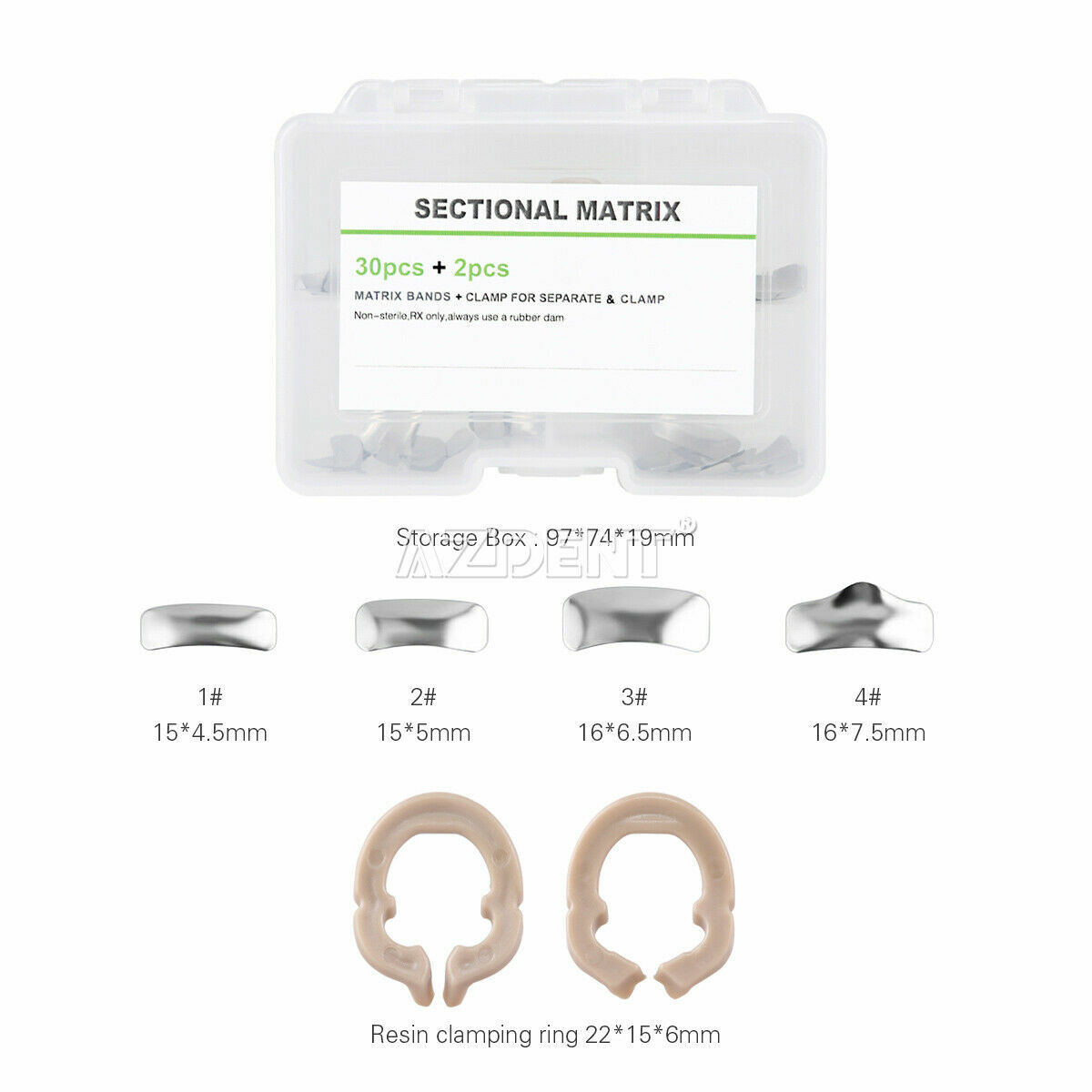 AZDENT Dental Sectional Contoured Metal Bands Matrices Matrix Ring Resin Refill