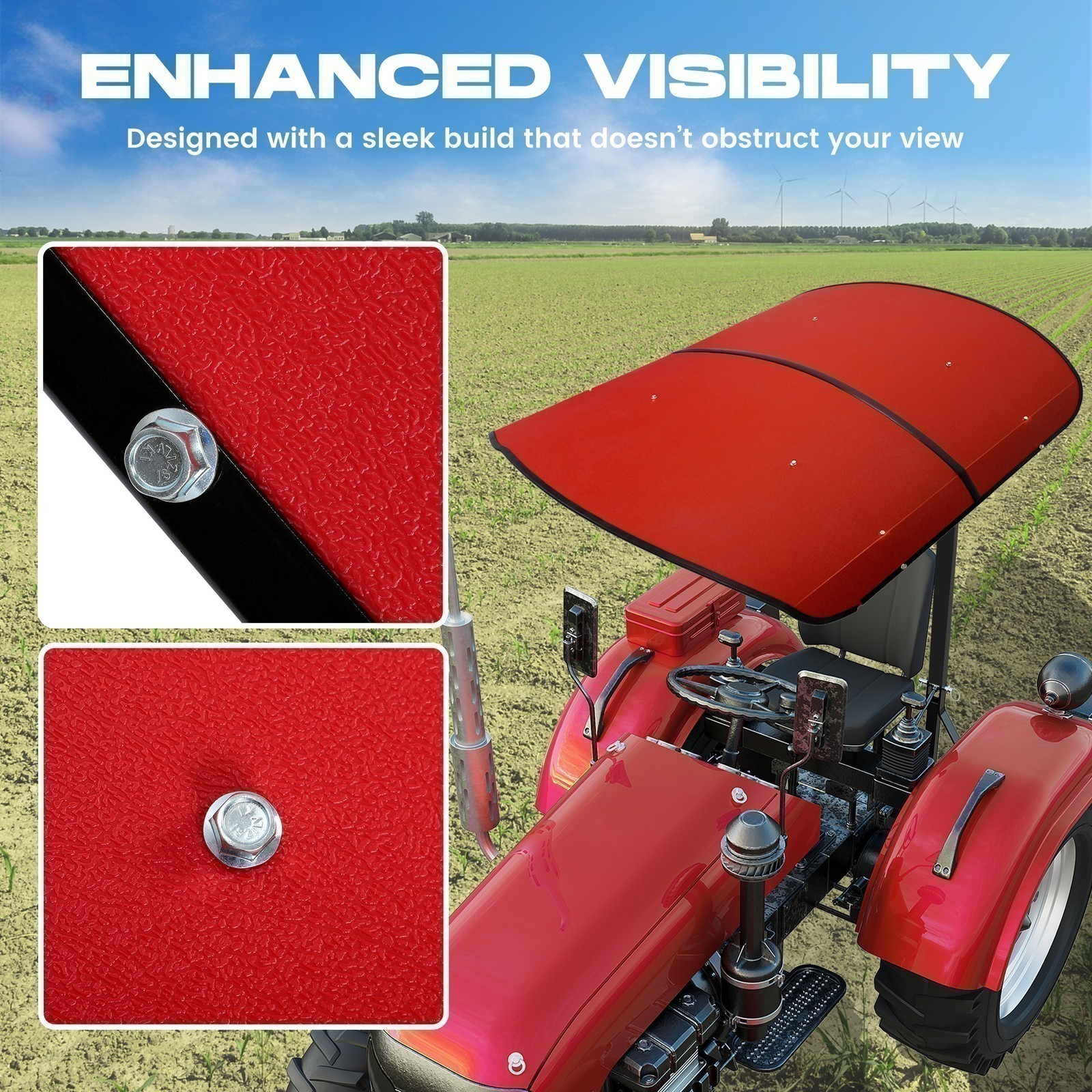 Sun Shield Tuff Top Tractor Canopy For 2″ x 2″ or 2″ x 3″ ROPS 48″ X 52″ Red NEW
