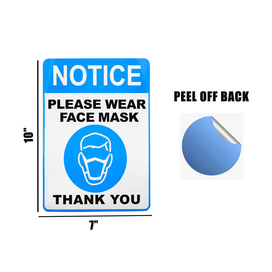 20 Pack – Face Mask Required Sticker Sign – Mask Mandate Compliance Decal