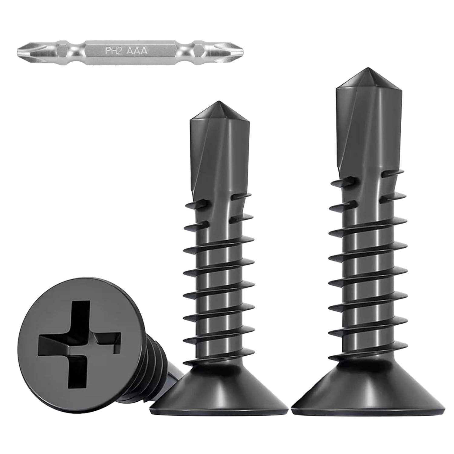100Pcs Self Tapping Screws for Metal, 410 Stainless Steel, Black Coating, #8 X 1