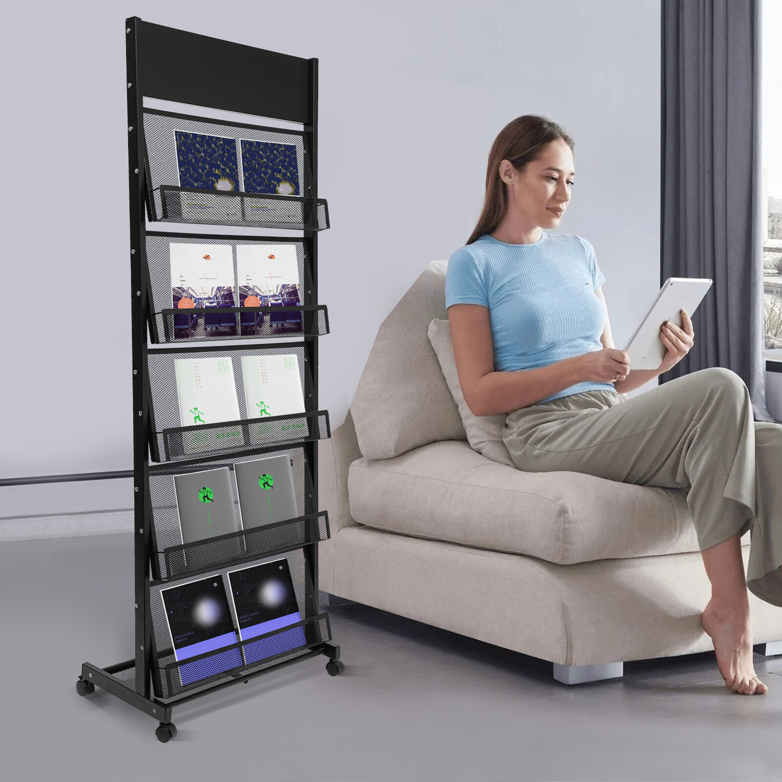 5-Tier Freestanding Literature Magazine News Rack Office Display Organizer Stand