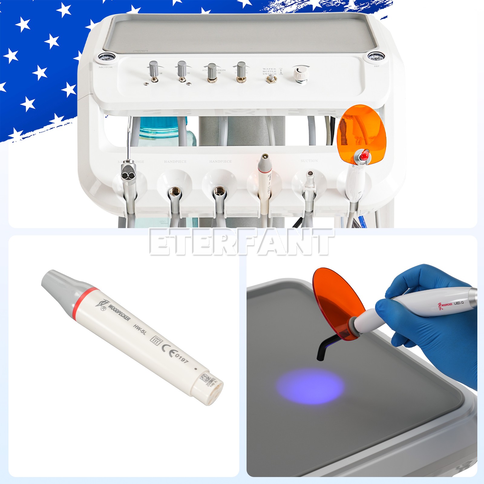 B050 Portable Mobile Dental Delivery Unit System 4 Holes+Air Compressor+Suction