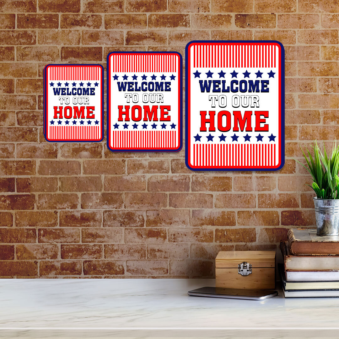 Portrait Round Plus Stars, Stripes, and Proud: Welcome to Our Home Sign