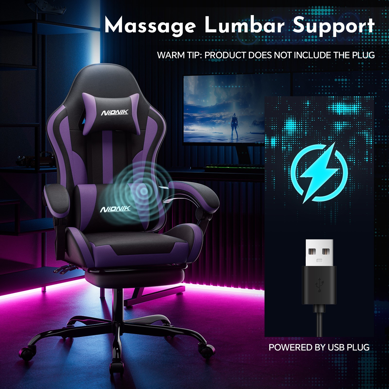 Computer Chair with Footrest and Lumbar Support Height Adjustable Gaming Chair