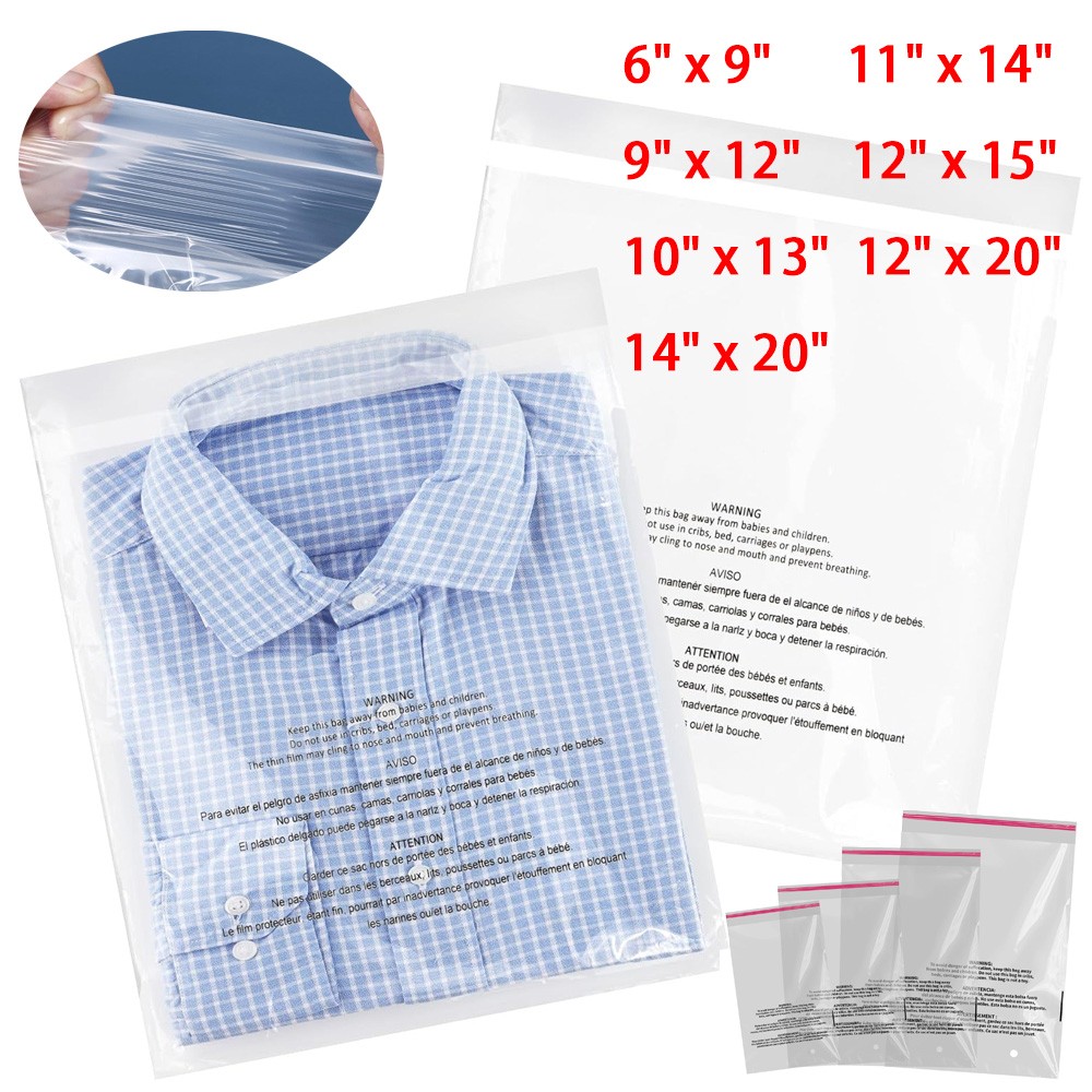 Poly Bags Resealable Suffocation Warning Clear Merchandise 1.5 mil Shirt Apparel