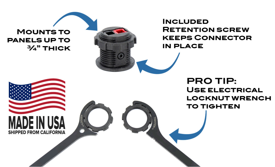 Carbon Composite Panel Mount Adapter w/ Backside Nut for Anderson Powerpole