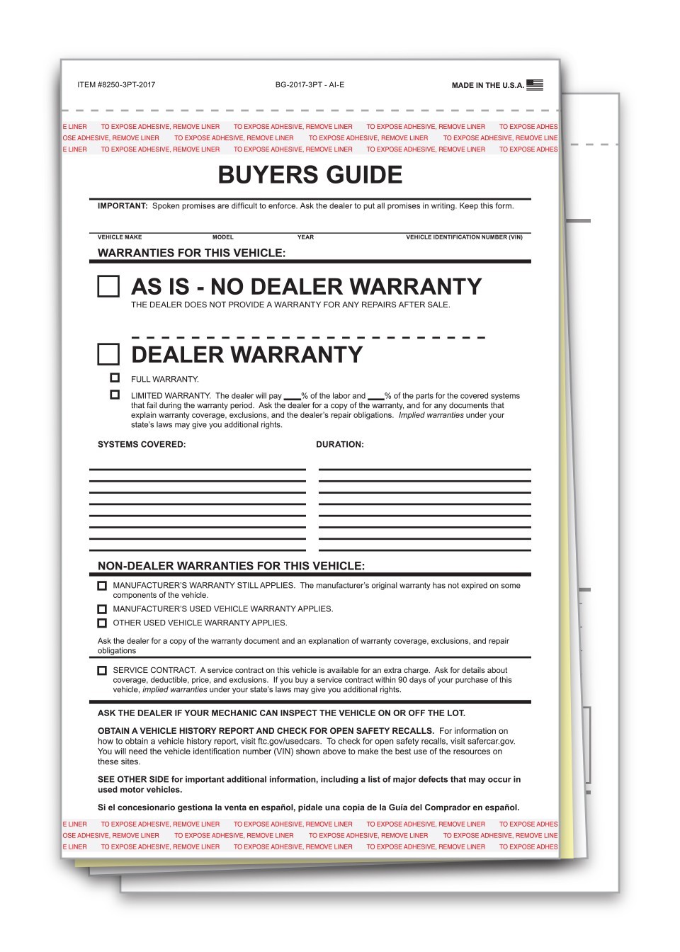 Buyers Guide – BG-2017-3PT – AI-E – As Is – 3 Part – Qty. 100