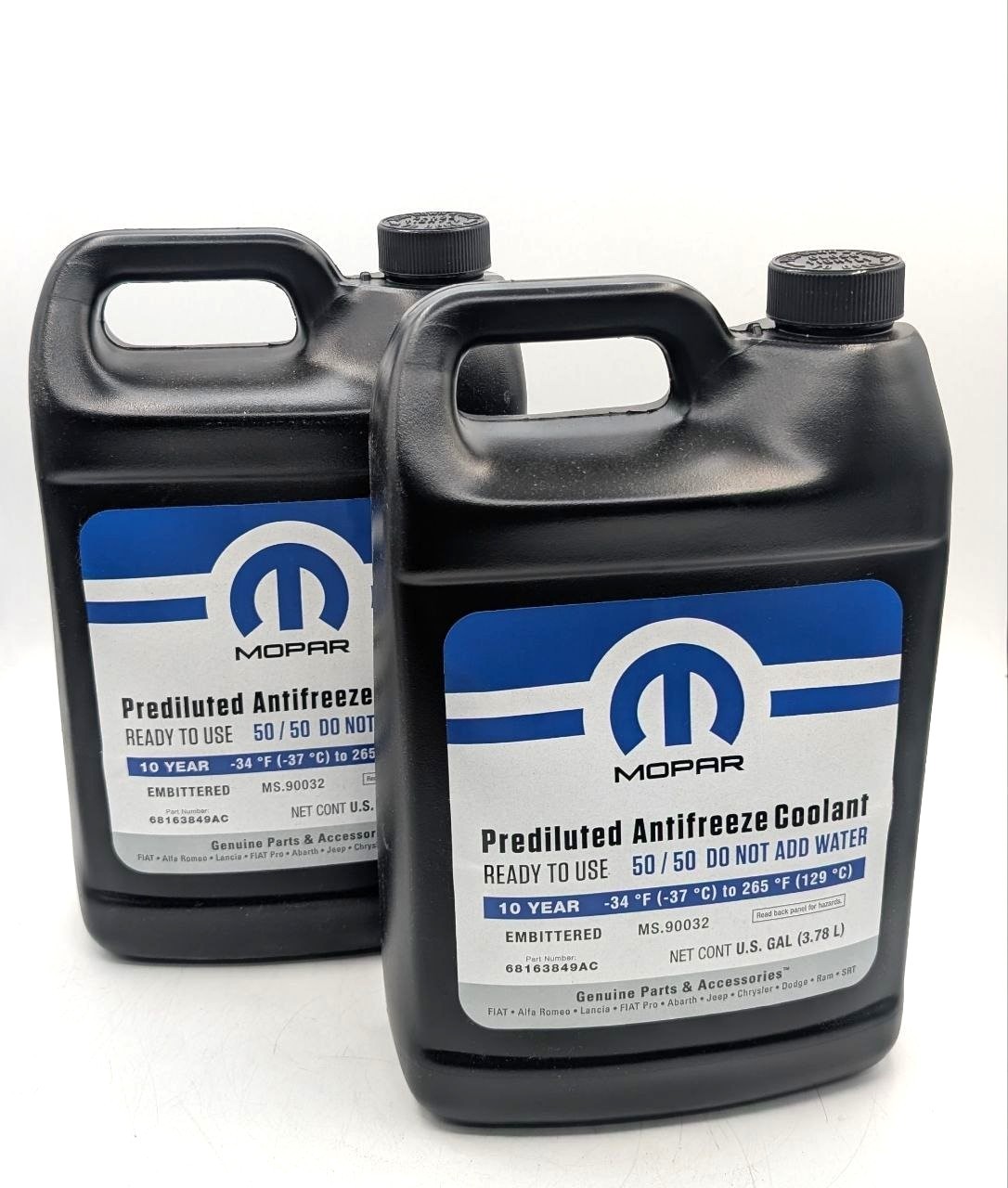 Mopar 68163849AB Antifreeze Coolant 50/50 Premixed 1 Gallon – 2 PACK