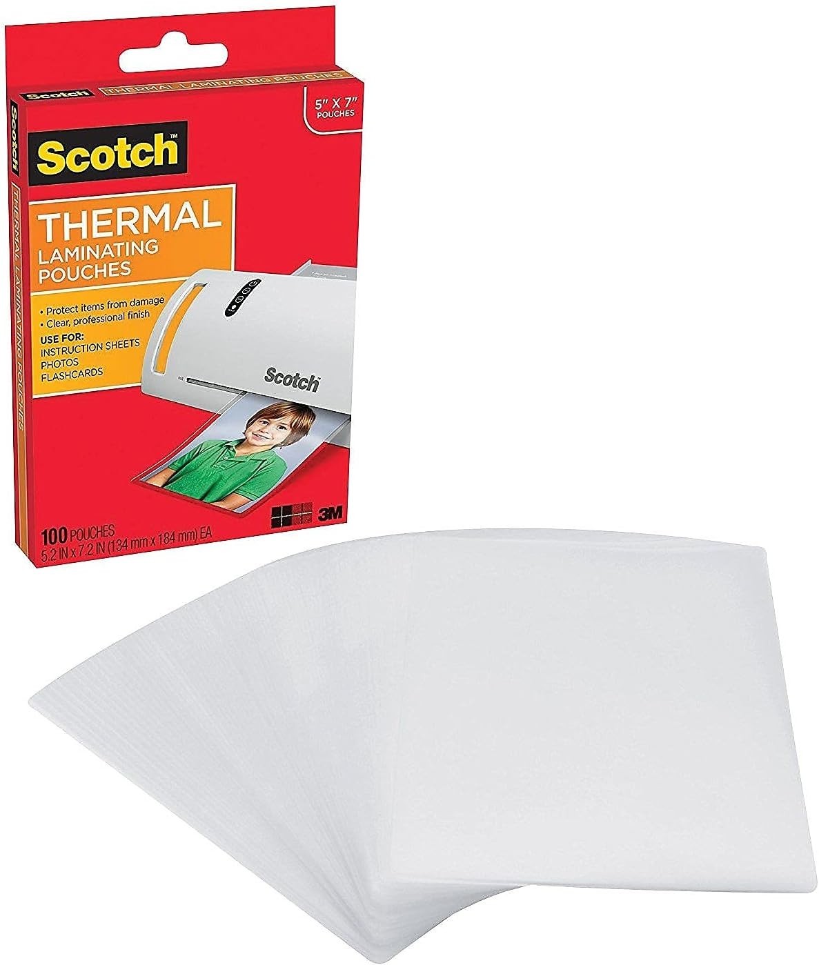 Scotch Thermal Laminating Pouches 5×7-inch, 5 Mil., Clear 100/PK