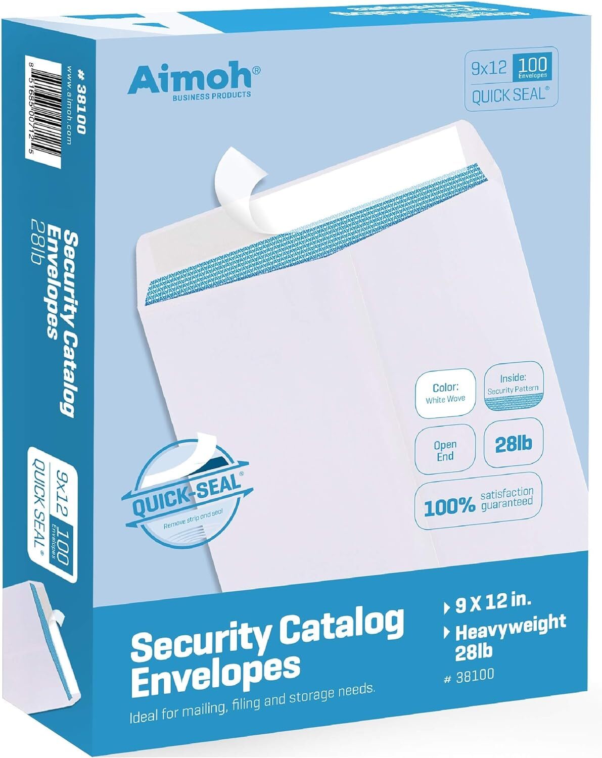 100 Sobres De Catalogo Blancos De Seguridad Self Seal De 9 X 12 – 28 Lb – Tin…