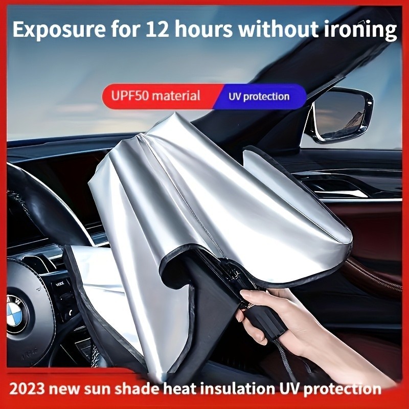 UPF50 Compact Roll Up Car Sunshade Front Window Heat UV Protection Black