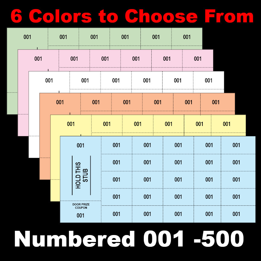 500 Chinese Auction /Penny Sale /Tricky Tray Tickets NUMBERED 001-500