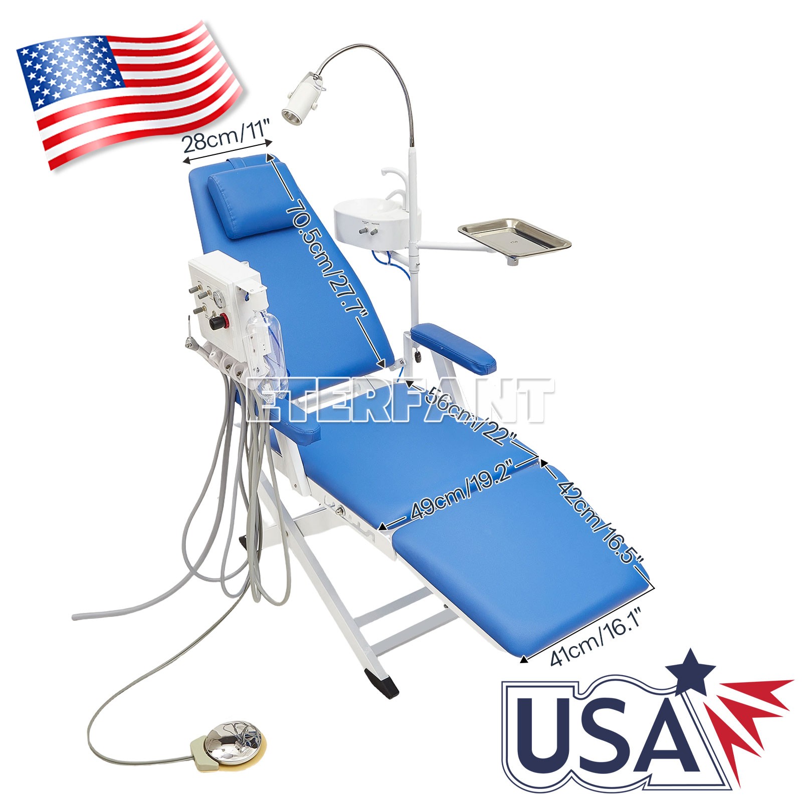 ENTERFANT Portable Dental Chair Mobile Exam Folding Silla LED Light Lamp+Tray