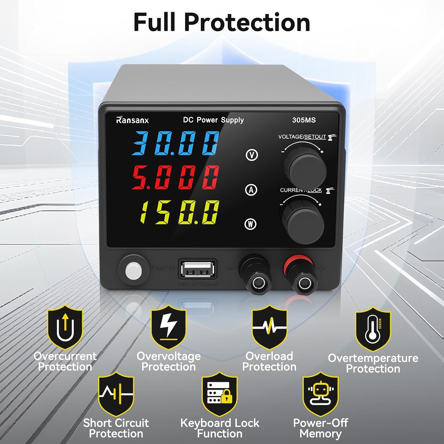 Adjustable 0-30V 5A DC Power Supply Variable Regulated Lab 4-Digits LED Display